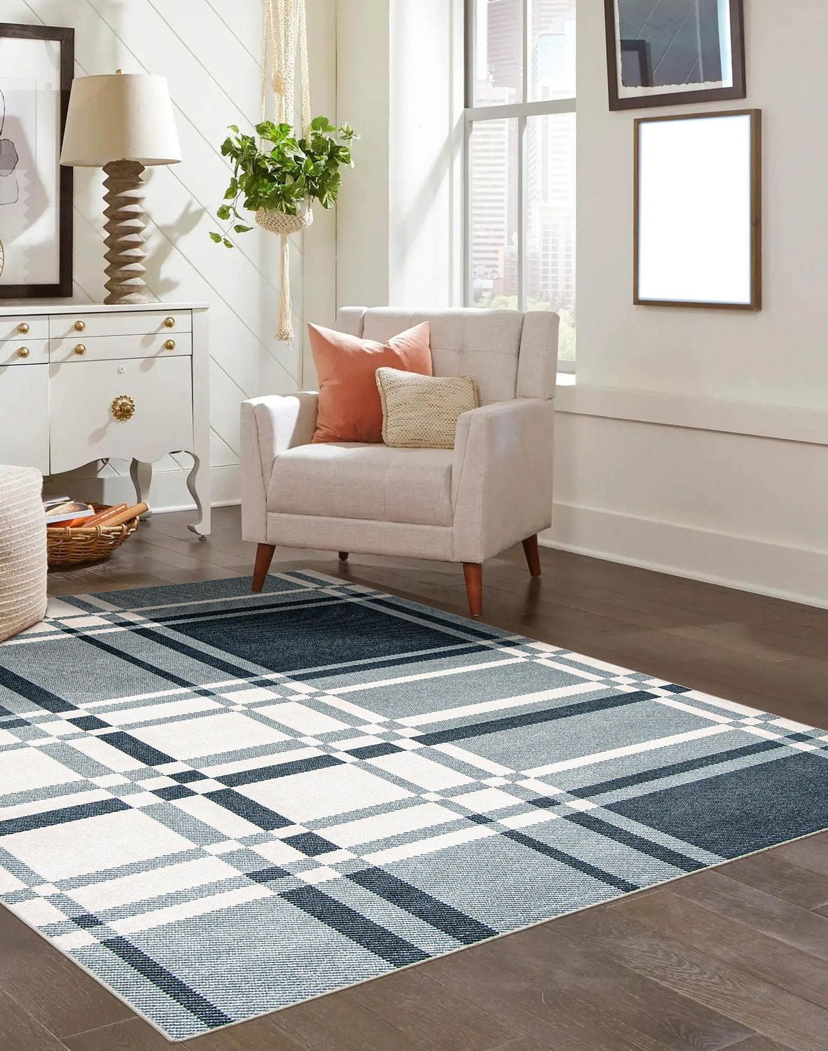 Tapis Lavable ECARPET à Carreaux pour Chambre, Salon, Chambre d'Enfant