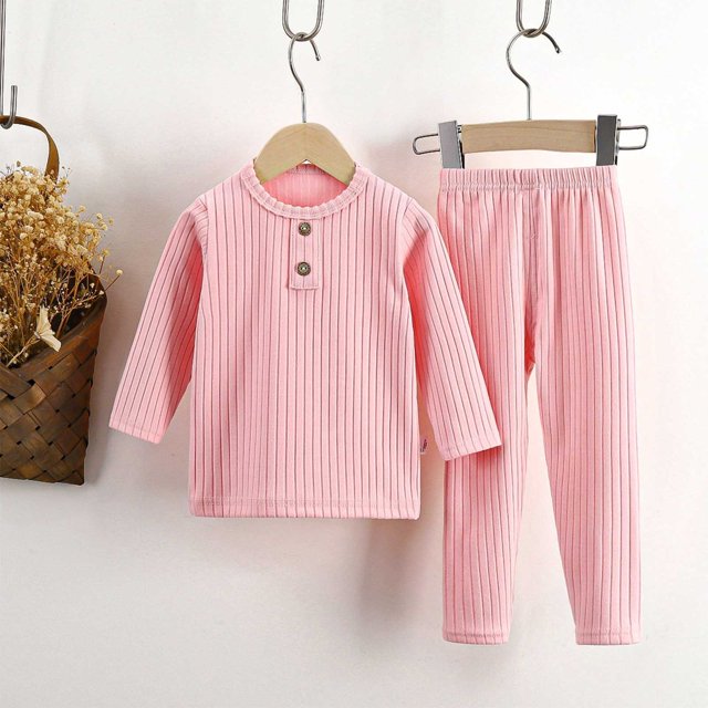 RXIRUCGD Baby Children's Winter Solid Striped Home Clothes Suit( Pink, Size:120 )