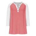 thumbnail image 4 of Cowsor Girl's Casual 3/4 Sleeve T Shirts Button V Neck Tunic Blouses Color Block Basic Tee Tops Loose Fit Summer Shirt, 4 of 6
