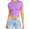 thumbnail image 1 of JIRNDf Hauts pour Femmes T-Shirts d'Été Tendance Mode Manches Courtes Mignon Court Basique Col Rond Coupe Ajustée Blouse pour Femmes Tunique Décontractée Hauts Violet P, 1 of 5