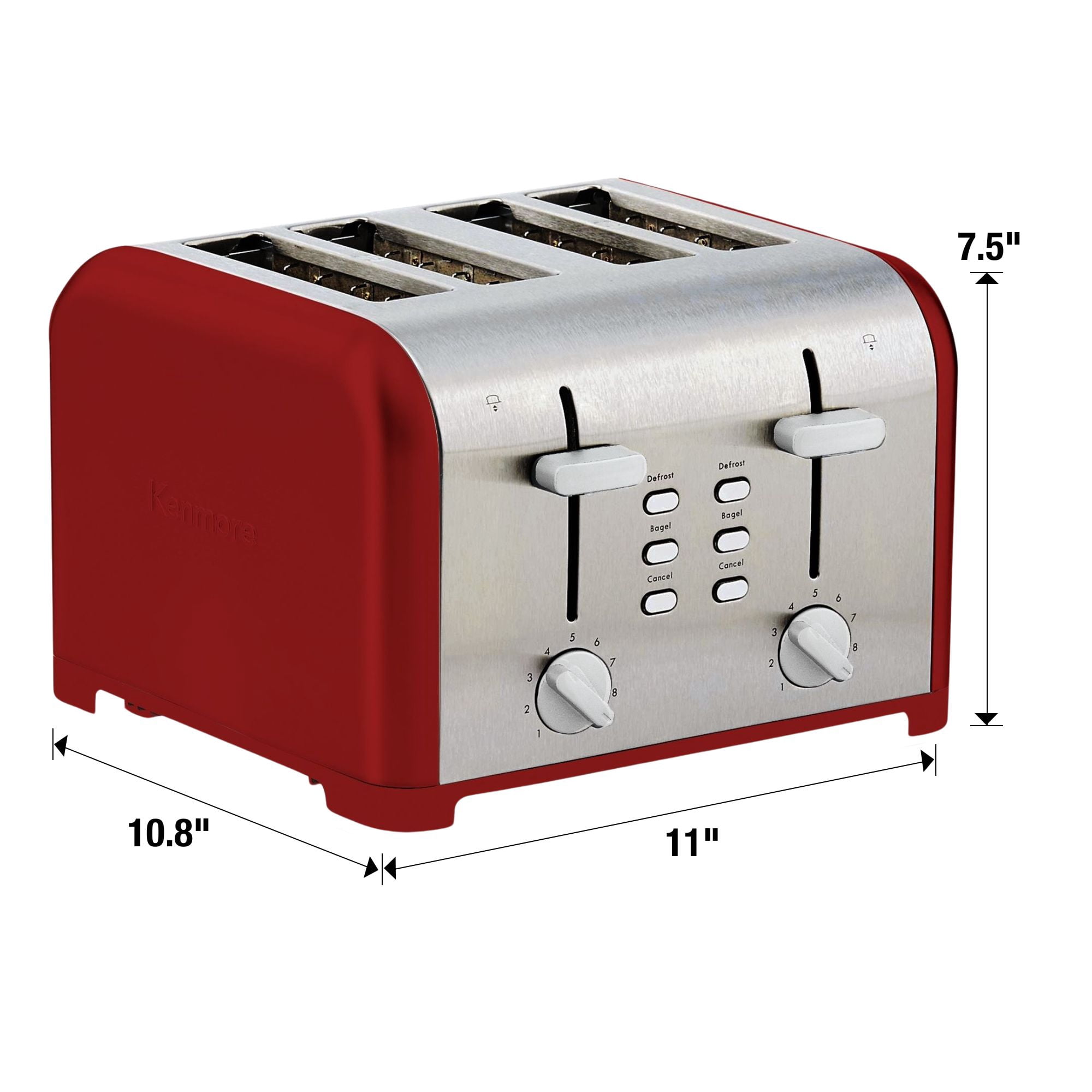 Kenmore Grille-pain 4 tranches en acier inoxydable, commandes doubles, fentes extra larges, 9 niveaux de brunissage, pour muffins anglais et plus