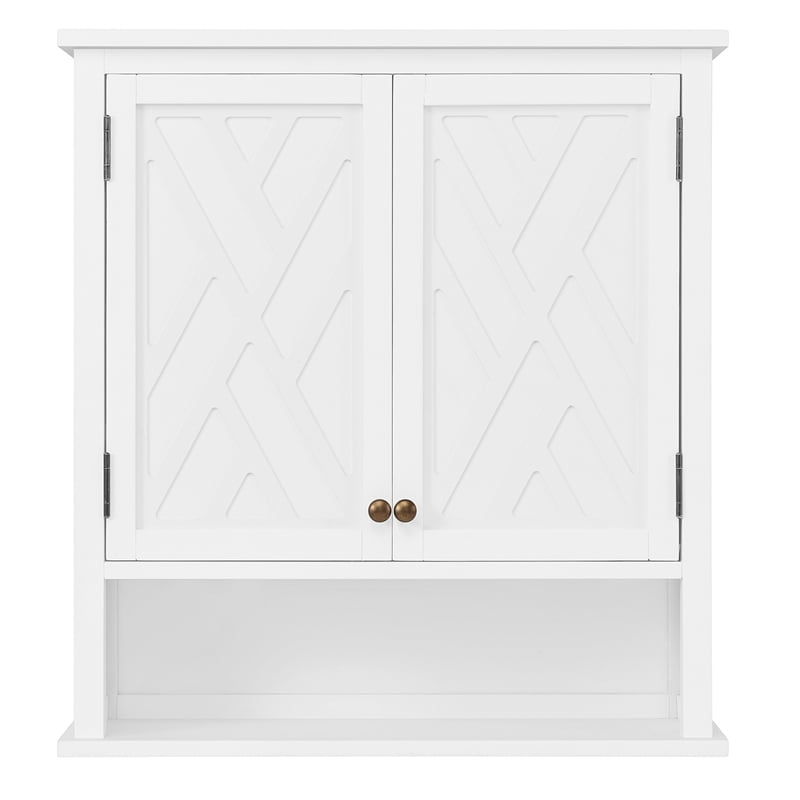 Coventry Wall Mounted White Wood Bath Storage Cabinet with Open Shelf