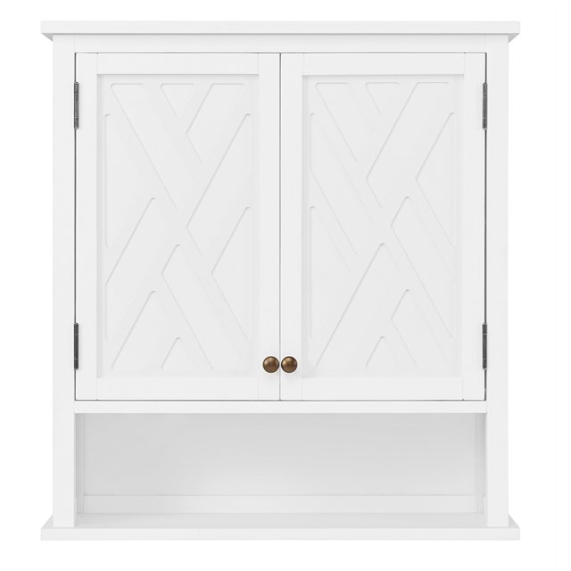Coventry Wall Mounted White Wood Bath Storage Cabinet with Open Shelf