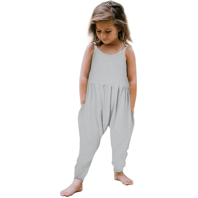 Girls Overall Sleeveless Rompers for Girls Spaghetti Strap Rompers with Pockets Girls Clothing Size 4T