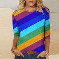 thumbnail image 2 of FAIWAD T-Shirt à Blocs de Couleur pour Femmes Manches 3/4 Col Rond Pull Tendance Été Imprimé Rayé Blouses, 2 of 4