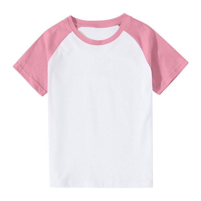VKOYWKM T-Shirts pour Tout-Petits Garçons Filles à Blocs de Couleur Raglan Hauts Mignons Col Rond Manches Courtes T-Shirts Petites Filles Chemise de Rentrée