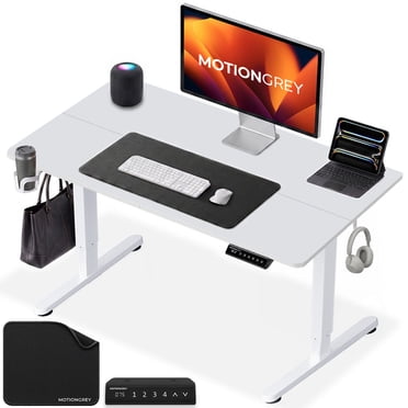 MotionGrey Ergo2 40" x 24" Adjustable Electric Standing Desk - White Top & Frame, Sit-Stand Height Adjustable with Memory Settings - Ergonomic for Home & Office
