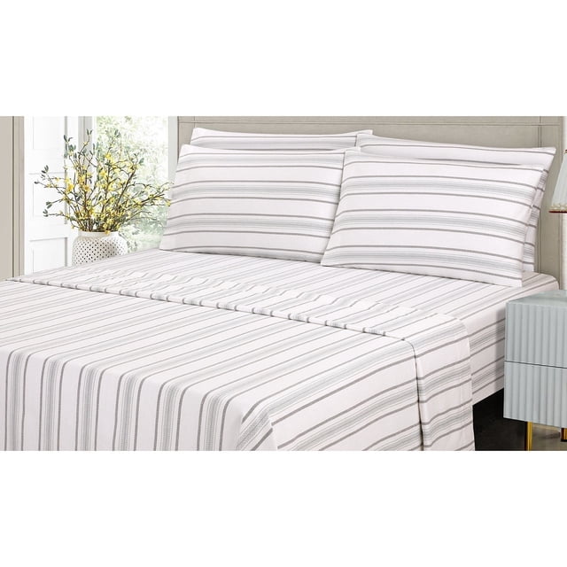 Ensemble de Draps en Flanelle, 100 % Coton, Format Jumeau, Motif à Rayures