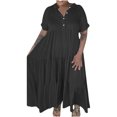 thumbnail image 1 of Robe Maxi pour Femmes Décontractée à Col Rond Robe à Manches Courtes Col Rabattu Femmes Unie Robe pour Femmes Longues Robes Robe à Manches Courtes en Liquidation, 1 of 4