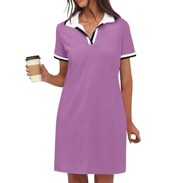 LOVZFMLL Robe Polo pour Femmes Été Décontractée Col en V Manches Courtes Fluide Couleur Contrastante Coupe Droite Robes T-Shirt avec Poches Vert TTG