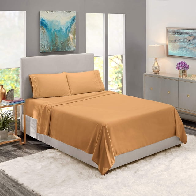 400 Thread Count 100% Egyptian Cotton 3-Piece Fitted Sheet ( 1 Fitted Sheet + 2 Pillow Covers) 30 Inches Deep Pocket Size Solid Pattern