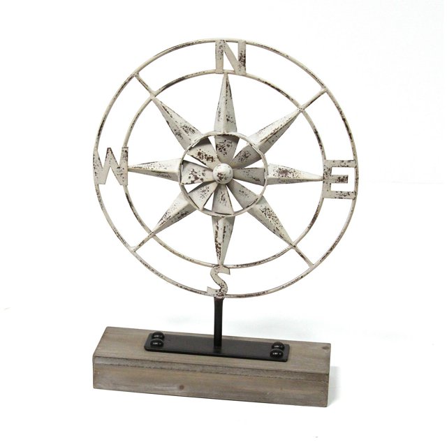 Stratton Home Decor Compas en Métal Accent Décoratif W / Base en Bois