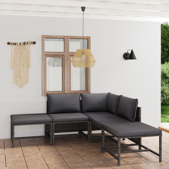 vidaXL 6 Piece Garden Lounge Set with Cushions Poly Rattan Grey