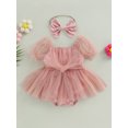 thumbnail image 2 of Faithtur Bébé Fille Tenue d'Été, Manches Courtes Bow avant Robe en Tulle avec Bandeau Set de Vêtements 2Pcs, 2 of 8