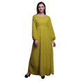 thumbnail image 1 of Bimba Robe Maxi à Manches Longues pour Femmes en Georgette Mousse Imprimée de Plumes d'Aigle, Taille Élastique - Grande, 1 of 5