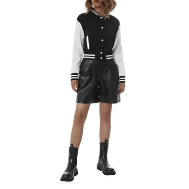 Veste de Baseball Universitaire pour Femmes, Chandail Décontracté à Manches Longues, à Blocs de Couleur, Boutonnée, Blouson Bomber Court