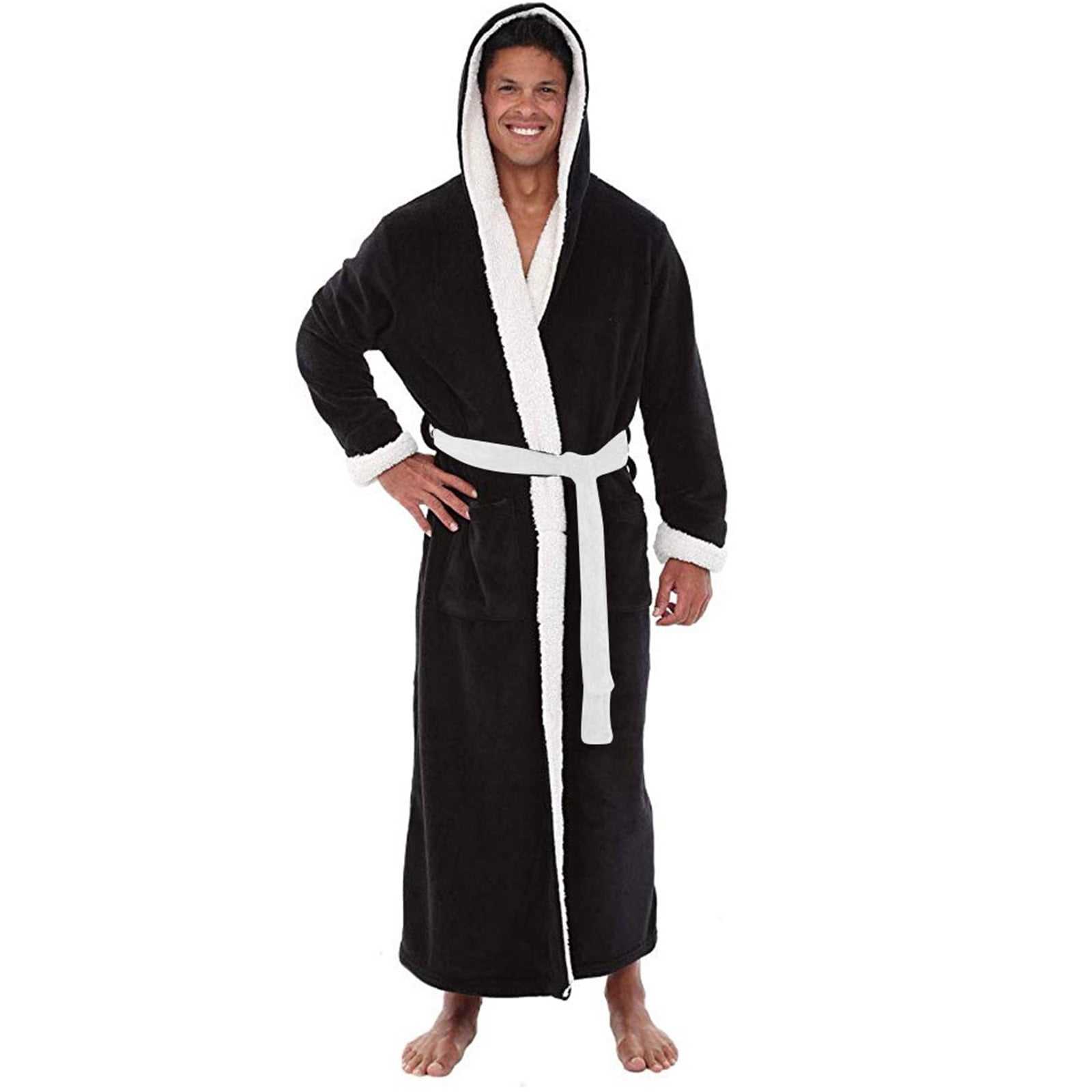 WZXFASHION Men's Winter Plush Lengthened Shawl Bathrobe Home Clothes ...