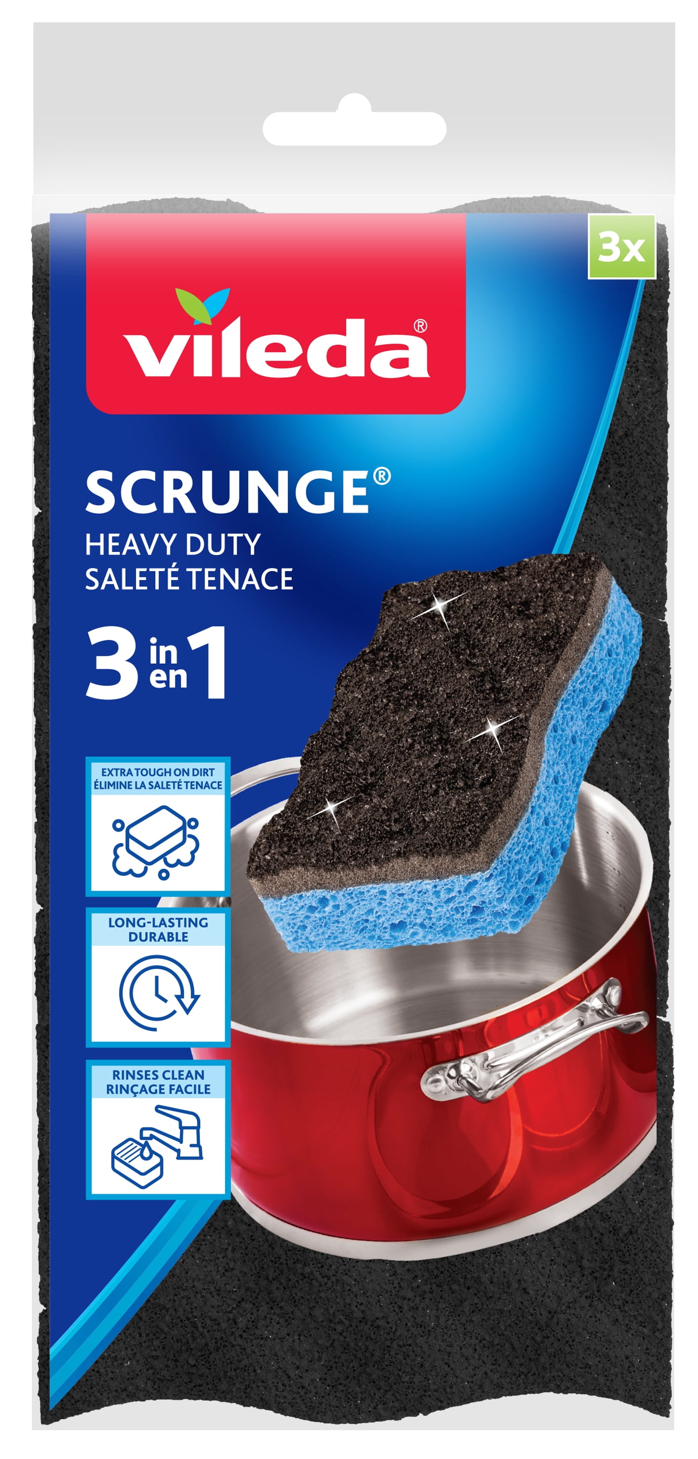 Vileda Scrunge Heavy Duty Scrunge Sponges, 3-Count