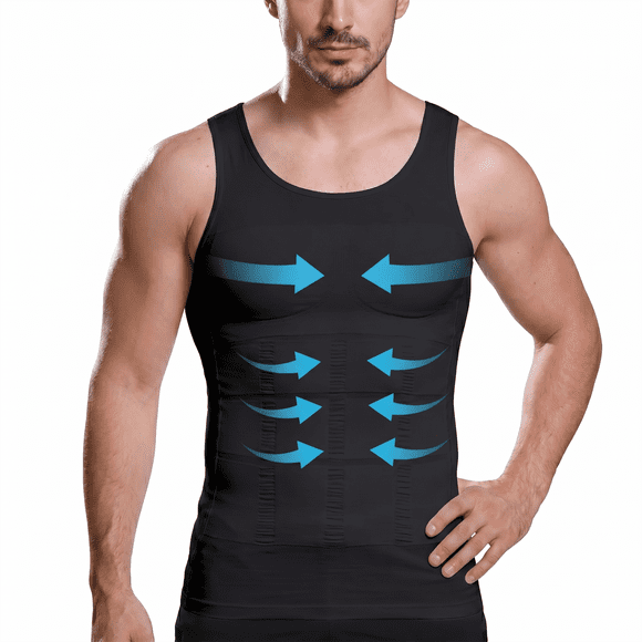 YOUYEDIAN Mens Slimming Compression Shirt Body Shaper Workout Tank Top Tummy Control Undershirts (Black, L)