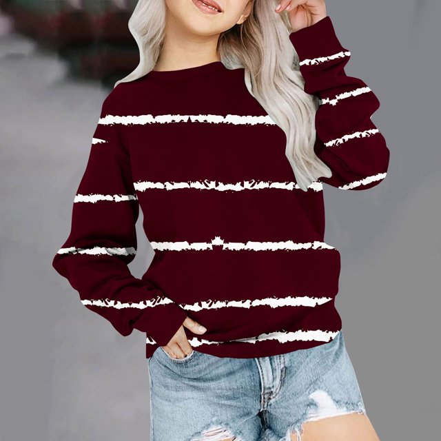 Mefallenssiah Sweat-Shirt Surdimensionné à Col Rond pour Filles Mode Enfants Manches Longues Pull 1-12 Ans