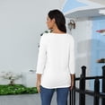 thumbnail image 4 of DENGDENG T-Shirts à Manches 3/4 pour Femmes Col Rond Hauts d'Été Travail Manches au Coude Tuniques Décontractées Hauts Printemps Chemises Trois Quarts Tendance Chandail à Enfiler avec Poche Blanc m, 4 of 9
