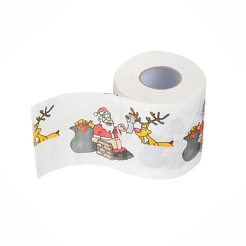 kurtrusly Christmas Theme Printed Toilet Paper Home Hotel Bathroom Roll Paper Tissue Holiday Decor, Santa, 10x10cm