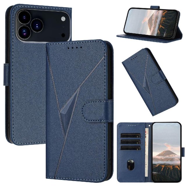 Premium Flip Case for iPhone 17 Pro Carbon Fiber Texture, Stand & Magnetic Clasp Blue