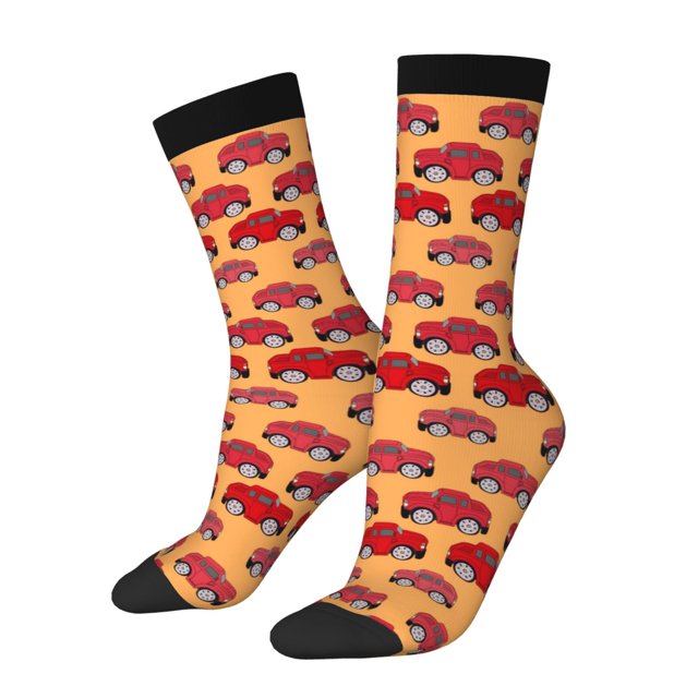 Lsque Red Cars Printed Men's Crew Socks, Soft Durable Breathable Moisture-Wicking with Odor Control Cotton socks
