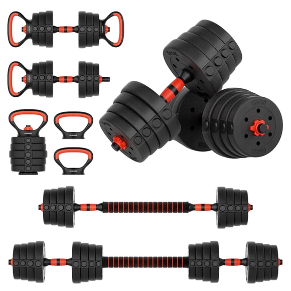 66LB Adjustable Dumbbells Set, 4-in-1 Free Weight Set as Dumbbell Barbell Kettlebells Push up Stands, for Home Gym Exercise