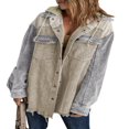 thumbnail image 1 of Womens Corduroy Shacket Jacket Long Sleeve Button Down Color Block Hooded Coat with Pockets, 1 of 7