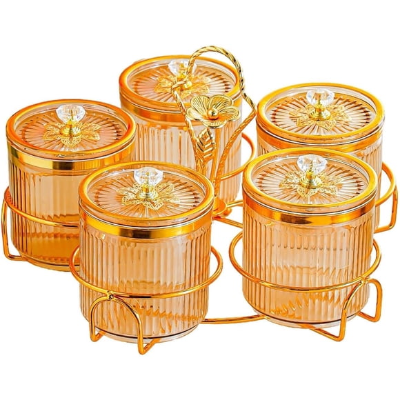 Bol de Service pour Collations Divisé 5 Compartiments Or, Plateau Organisateur de Fruits Secs Plats d'Apéritif Bonbons pour la Maison
