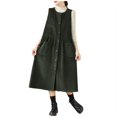 thumbnail image 3 of QATAINLAV Robe Débardeur en Velours Côtelé pour Femme à Boutons, Décontractée, Col Ras du Cou, Sans Manches, Robe Chasuble au-Dessus du Genou, Longue Robe Salopette avec Poches, Vert Armée, TTG, Ventes Prime Day Aujourd'hui 2025, Liquidation, 3 of 6