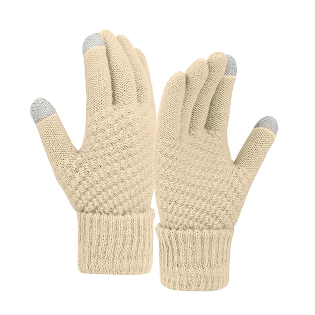 Women Winter Wool Warm Gloves Solid Color Fleece Knitted Cold Proof Gloves