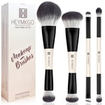 HEYMKGO 4Pcs Set de brosses de maquillage – Fondation à deux fins & Brosses Contour, tampon synthétique Kabuki en poudre, Kit d'outils cosmétiques professionnels pour femmes, mères, filles, petites amies (noir)