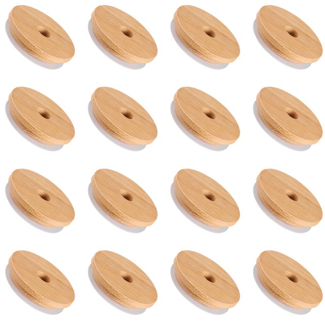 16 Pcs Couvercles de Pots en Bambou avec Trou pour Paille Couvercles Réutilisables pour Pots à Ouverture Régulière