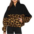 thumbnail image 2 of Liquidation à 50 % Chandail Surdimensionné pour Femmes 2023 Mode Automne Hiver Imprimé Léopard Décontracté Sport Col Rond Survêtements Manches Longues Col à Revers Chandails à Capuchon à Glissière, 2 of 5