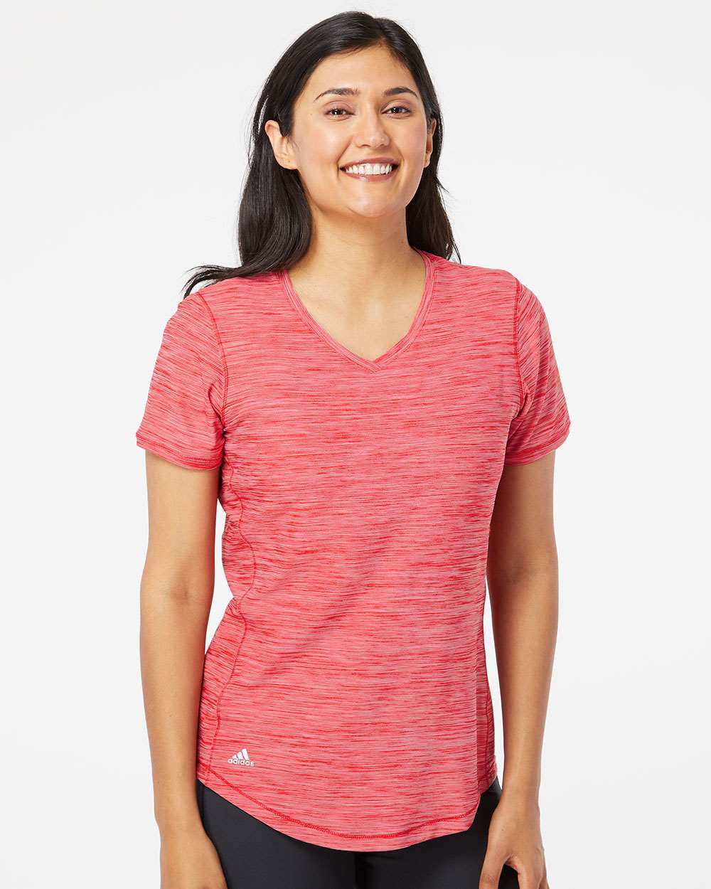 Women`s Mèlange Tech V-Neck T-Shirt, L, Collegiate Red Melange
