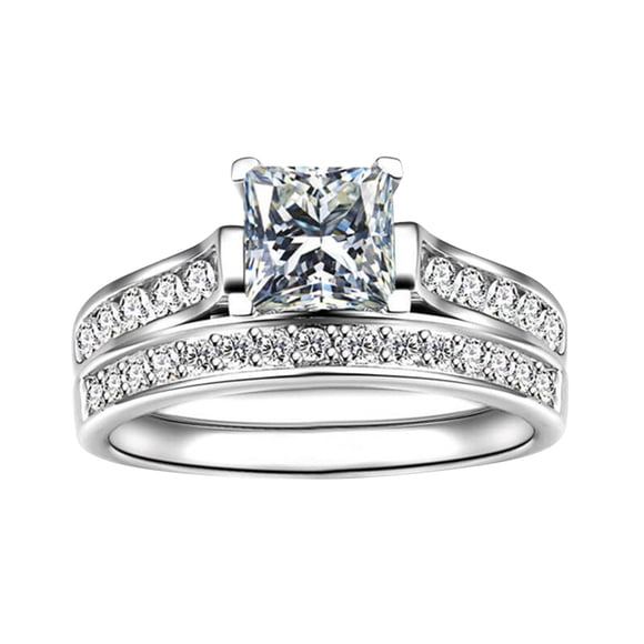 Rings White Square Zircon Couple Ring Set for Women – 2-Piece Fashion Wedding Proposal Jewelry with Modern Square Design 2PCS