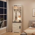 thumbnail image 4 of 77" Freestanding Entryway Hall Tree with Shoe Storage, Space-Saving Coat Rack Featuring 5 Hooks, 2 Open Cubbies and Shoe Cabinet for Hallway, Living Room and Mudroom, White/Brown, 4 of 9