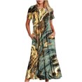 thumbnail image 2 of Robes d'Été Grande Taille pour Femmes 2024 Décontractées à Manches Courtes Col Rond Robe Décontractée Fluide à Étages Maxi Robe de Plage avec Poches Robe Imprimée Économisez jusqu'à 65 % de Rabais!, 2 of 7