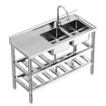 thumbnail image 2 of Bingirl Free Standing Commercial Kitchen Sink, Stainless Steel, Double Bowl, Hot & Cold Hoses, 2 of 7