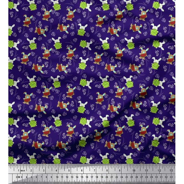 Soimoi Polyester Crepe Fabric Leaves,Watermelon & Rabbit Kids Print Fabric by The Yard 42 Inch Wide