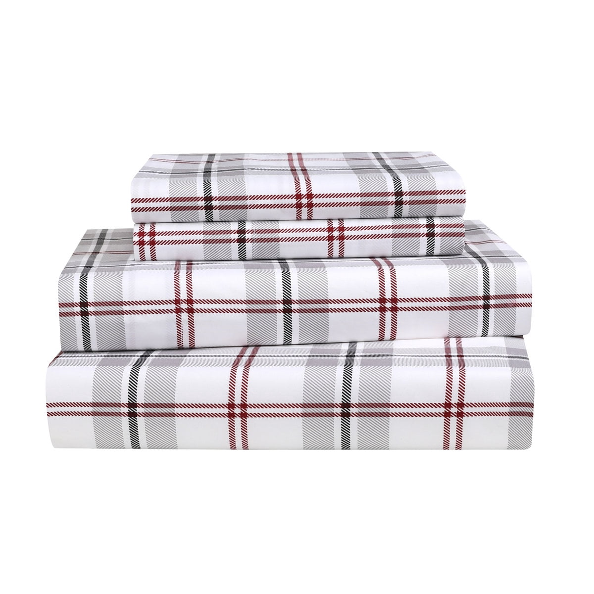 Ensemble de draps imprimés 4 pièces Swift Home, carreaux gris, format double