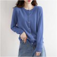 thumbnail image 5 of Womens Lightweight Knit Cardigan Long Sleeve Button Down Cardigans Sweater Fall Soft Crew Neck Shrugs Tops Blue, XL, 5 of 5