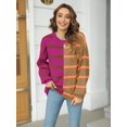 thumbnail image 2 of ORUYROP Chandail à Rayures pour Femmes Col Rond Manches Longues Tricoté Bloc de Couleur Décontracté Ample Léger pour Femmes, Orange, TTG, 2 of 5