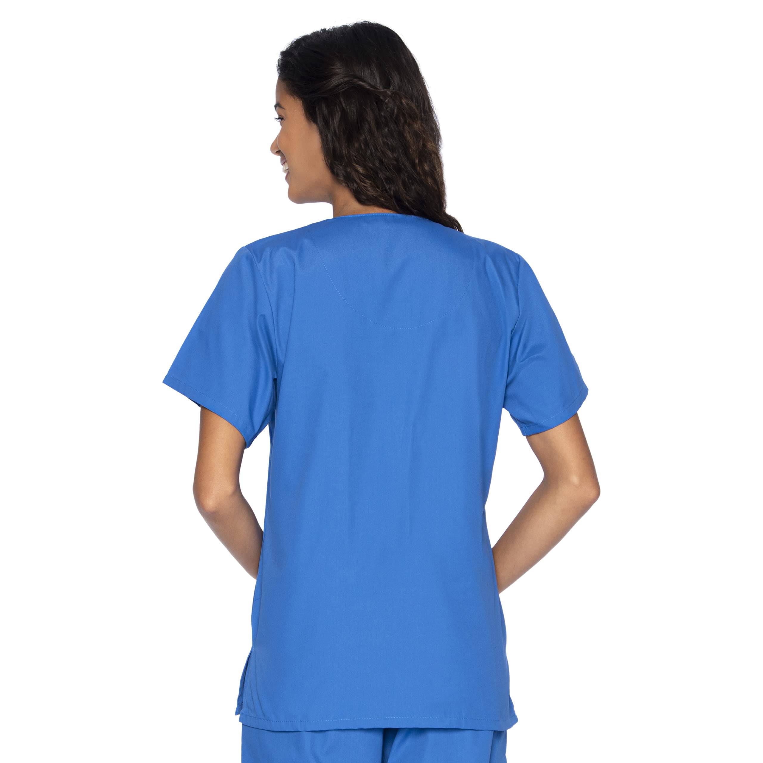 Landau Women's Essentials Snap Front Scrub Top, Classic Relaxed Fit, V-Neck, 4 Pockets