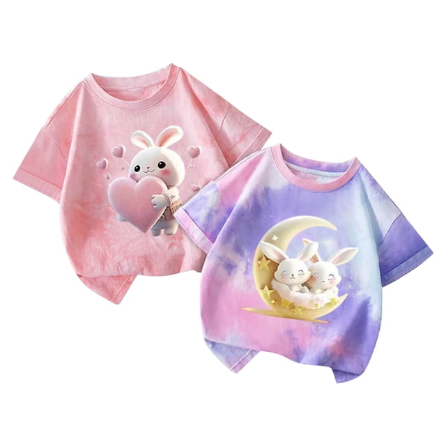 Jamicy T-Shirts pour Filles Mode Enfants Hauts Mignons pour Filles 2 Pcs Manches Courtes T-Shirts d'Été Mode T-Shirts Graphiques Col Rond Chandail