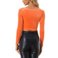 thumbnail image 3 of INSPIRE CHIC Women's Velvet Long Sleeve Off Shoulder Solid Crop Tops M Orange, 3 of 6