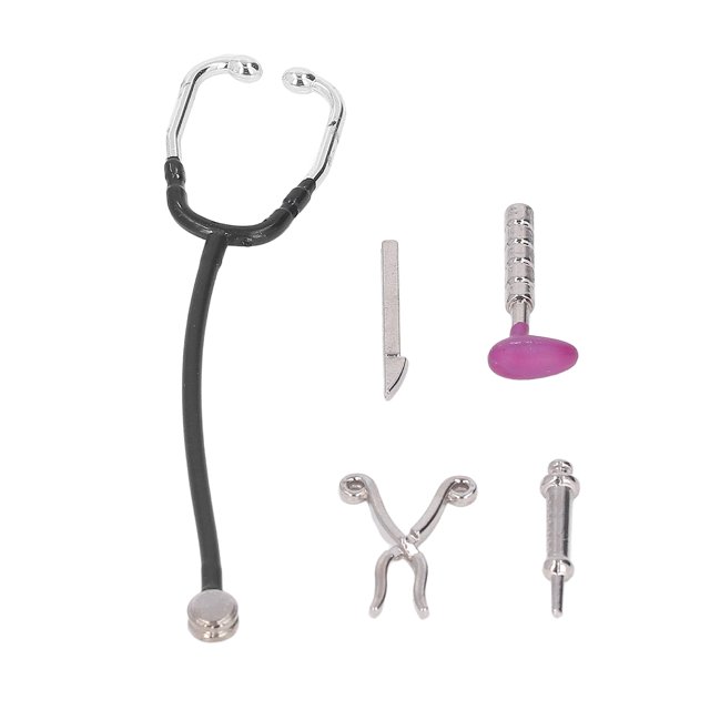 Modèle de Mini Appareil, Ensemble de Stéthoscope en Alliage Dollhouse Simulation pour 1:12 Doll House. Comprend un Stéthoscope Noir et Argenté (Env. 8 Cm/3,1 Po), un Couteau Argenté (Env. 2,1 Cm/0,8 Po), un Marteau Argenté avec une Tête Rose (Env. 2,3 Cm/0,9 Po), des Ciseaux Argentés (Env. 2 Cm/0,79 Po), et un Outil Argenté (Env. 2 Cm/0,79 Po). Fabriqué en Matériau Alliage durable, Cet