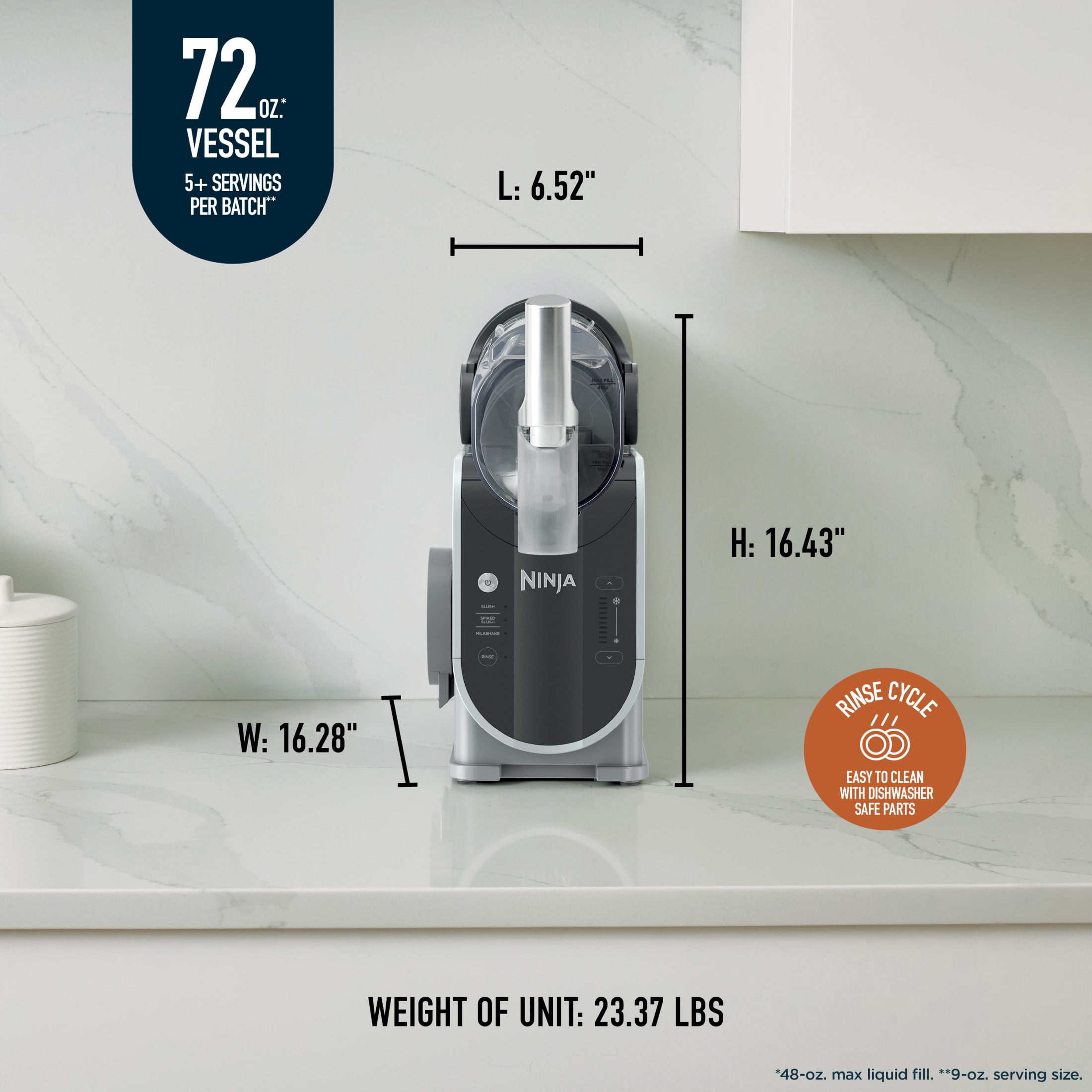 Machine à boissons glacées Ninja SLUSHi 72 oz avec technologie RapidChill, 3 programmes prédéfinis, compatible lave-vaisselle, pour granités, FS300C Gris